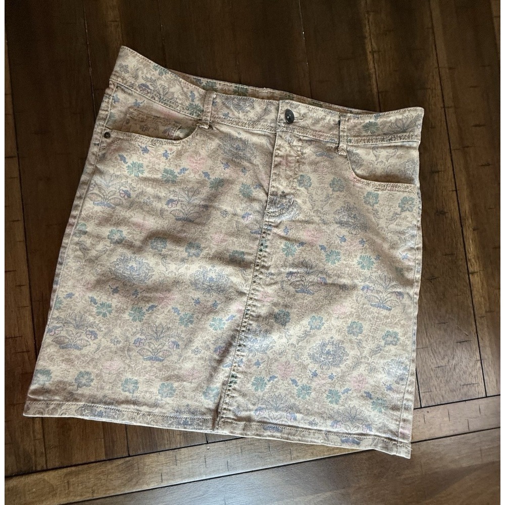 Sonoma Life + Style Women's Floral Denim Skirt Size‎ 8 Beige Pink Blue Boho